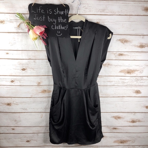Theme Dresses & Skirts - Theme drape satin look vneck cap sleeve dress